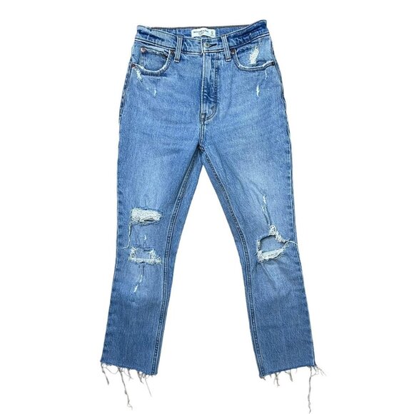 🌟 Abercrombie & Fitch High Rise Distressed Skinny Jeans Light Wash SZ 25 - Picture 1 of 7